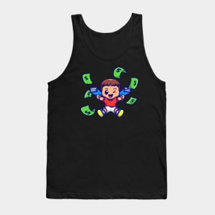 Cute Boy With Money Gun Cartoon Tank Top